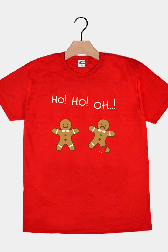Red Mens and Womens Christmas T-Shirt with Gingerbreads