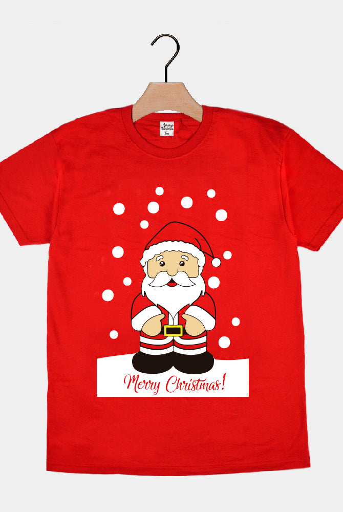 Red Mens and Womens Christmas T-Shirt with Santa Claus