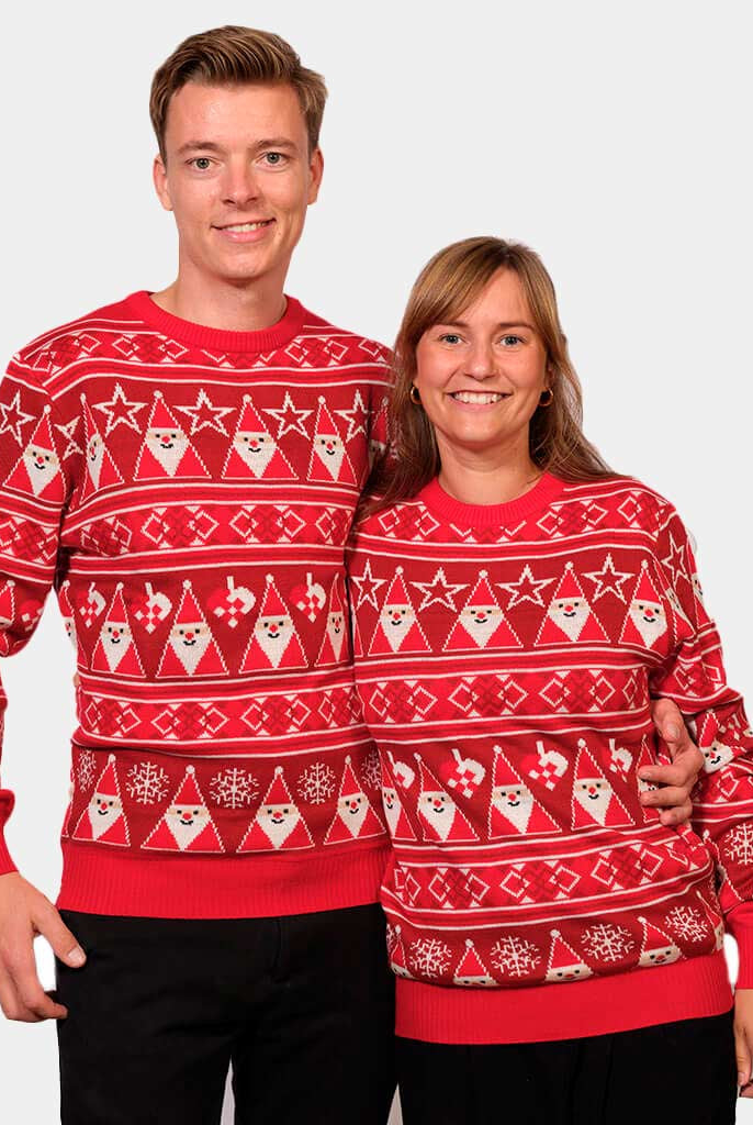 Red Strips Christmas Jumper with Santa Claus Couple