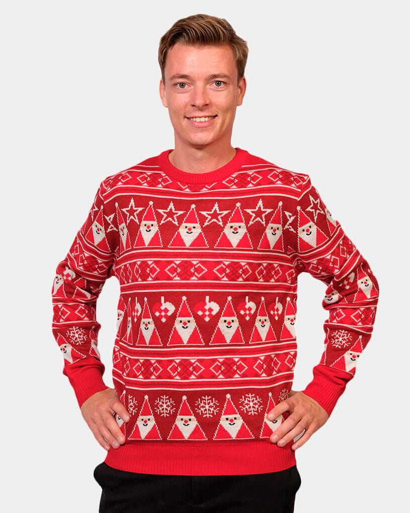 Mens Red Strips Christmas Jumper with Santa Claus