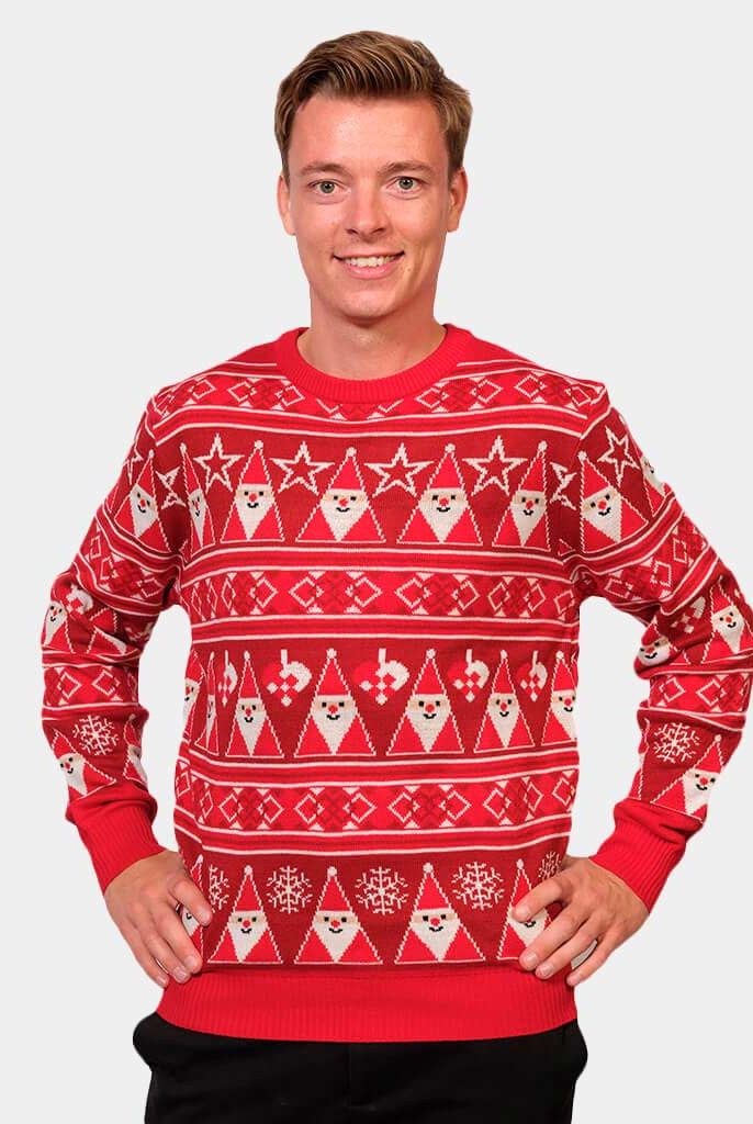 Mens Red Strips Christmas Jumper with Santa Claus
