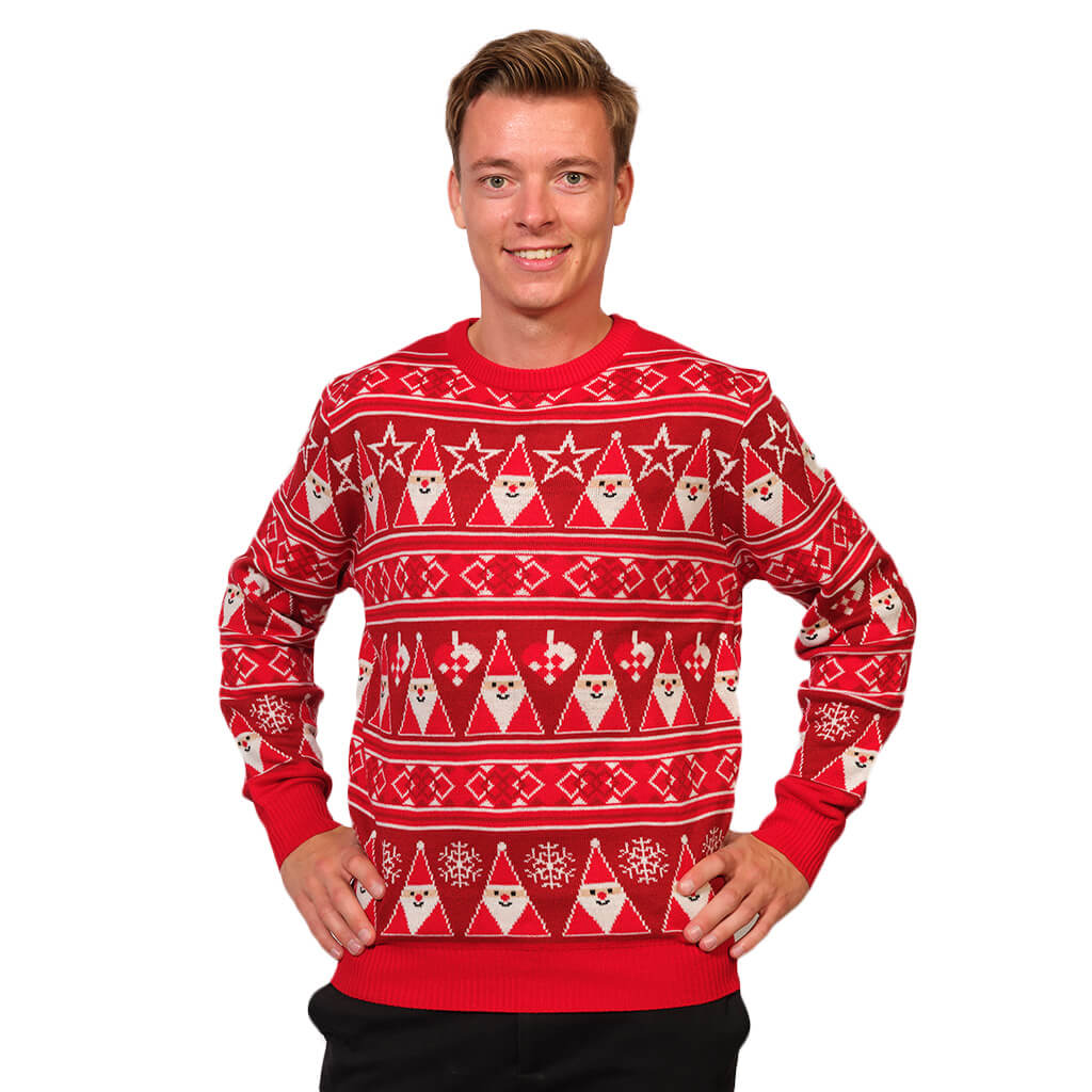 Mens Red Strips Christmas Jumper with Santa Claus