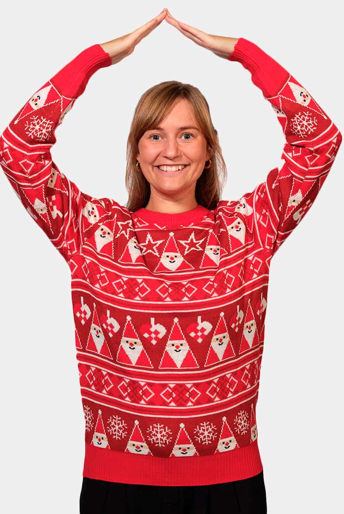 Womens Red Strips Christmas Jumper with Santa Claus