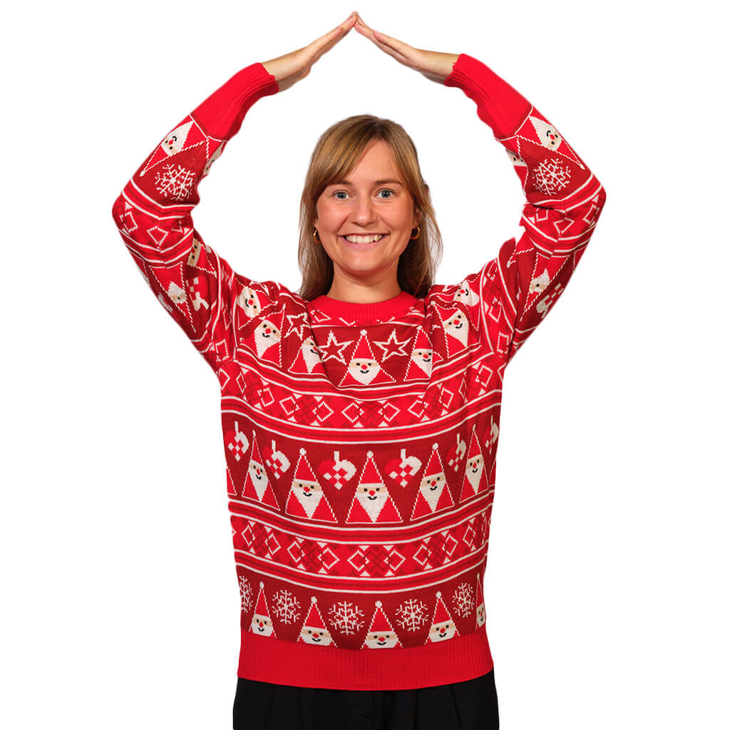 Womens Red Strips Christmas Jumper with Santa Claus