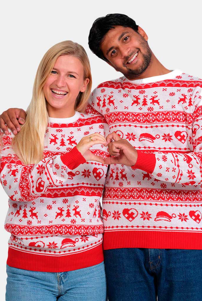 Red and White Strips Christmas Jumper Couple