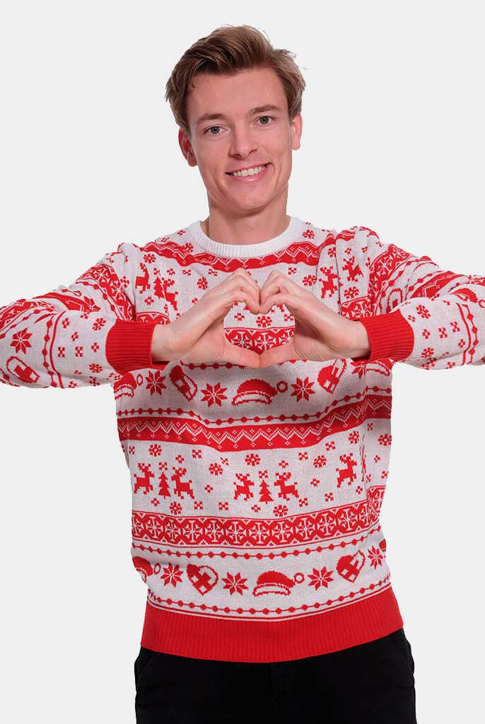 Mens Red and White Strips Christmas Jumper
