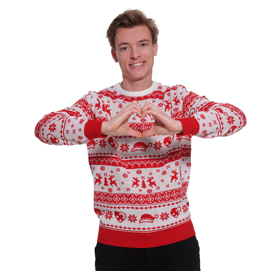 Mens Red and White Strips Christmas Jumper