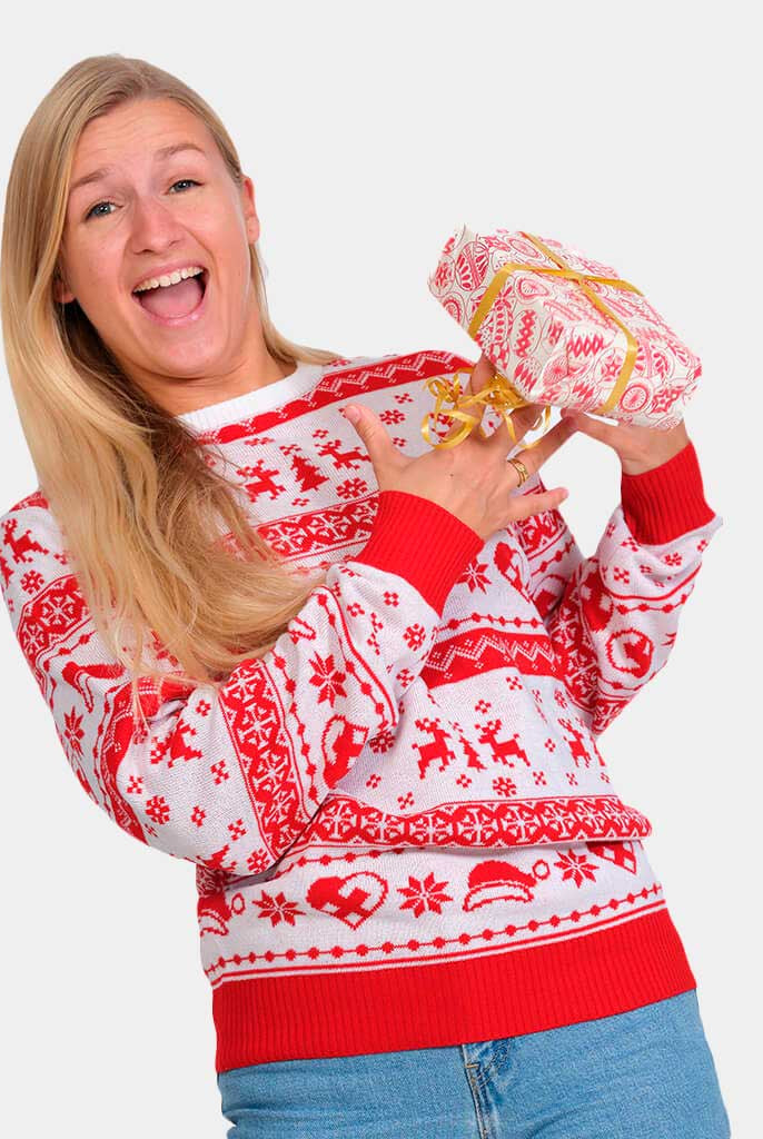 Womens Red and White Strips Christmas Jumper