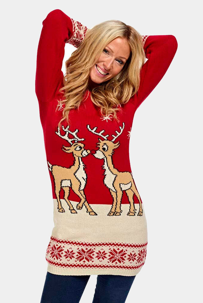 Red Christmas Womens Dress with Baby Reindeers