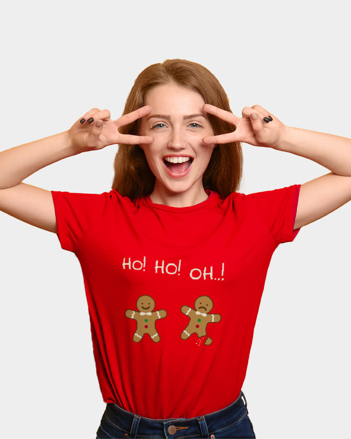 Red Womens Christmas T-Shirt with Gingerbreads