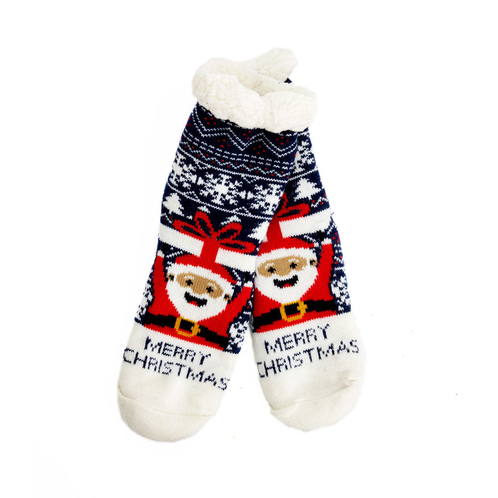 Rubber Sole Christmas Socks Santa with a Gift