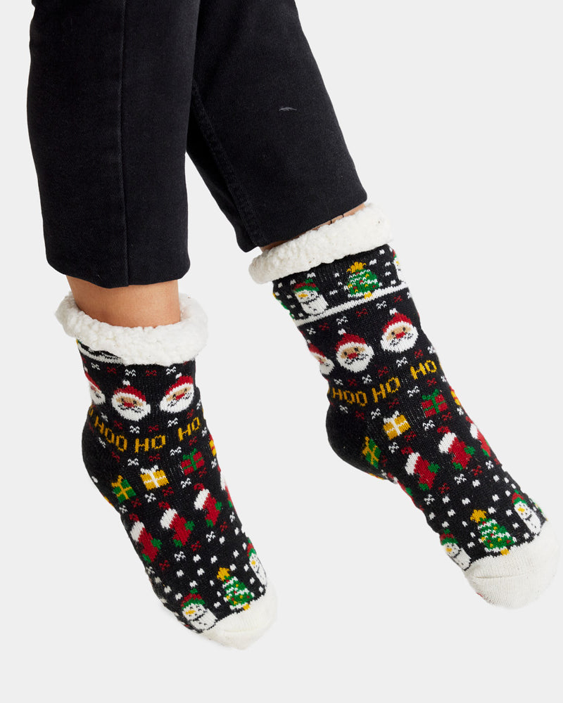 Rubber Sole Christmas Socks with Santa, Gifts and Snowmens Mens and Womens