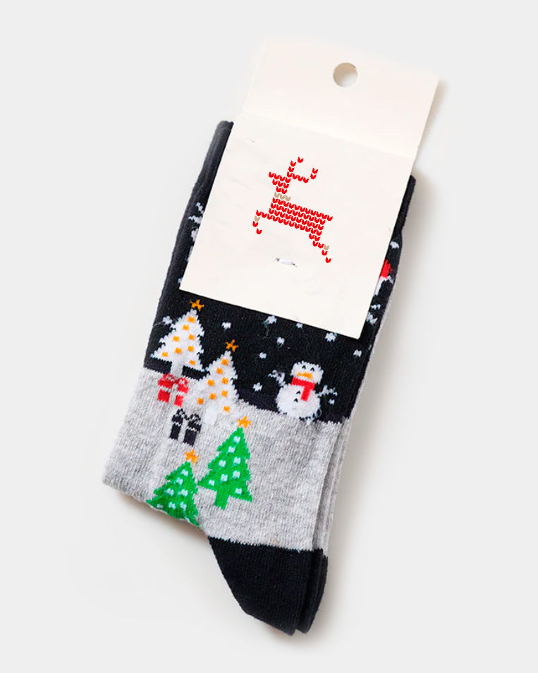 Unisex Christmas Socks with Snowman and Christmas Trees