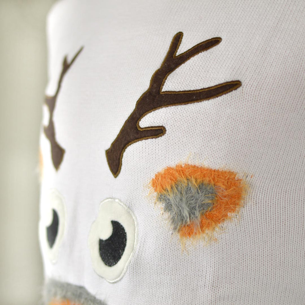 White 3D Boys and Girls Christmas Jumper with Hairy Reindeer Detail