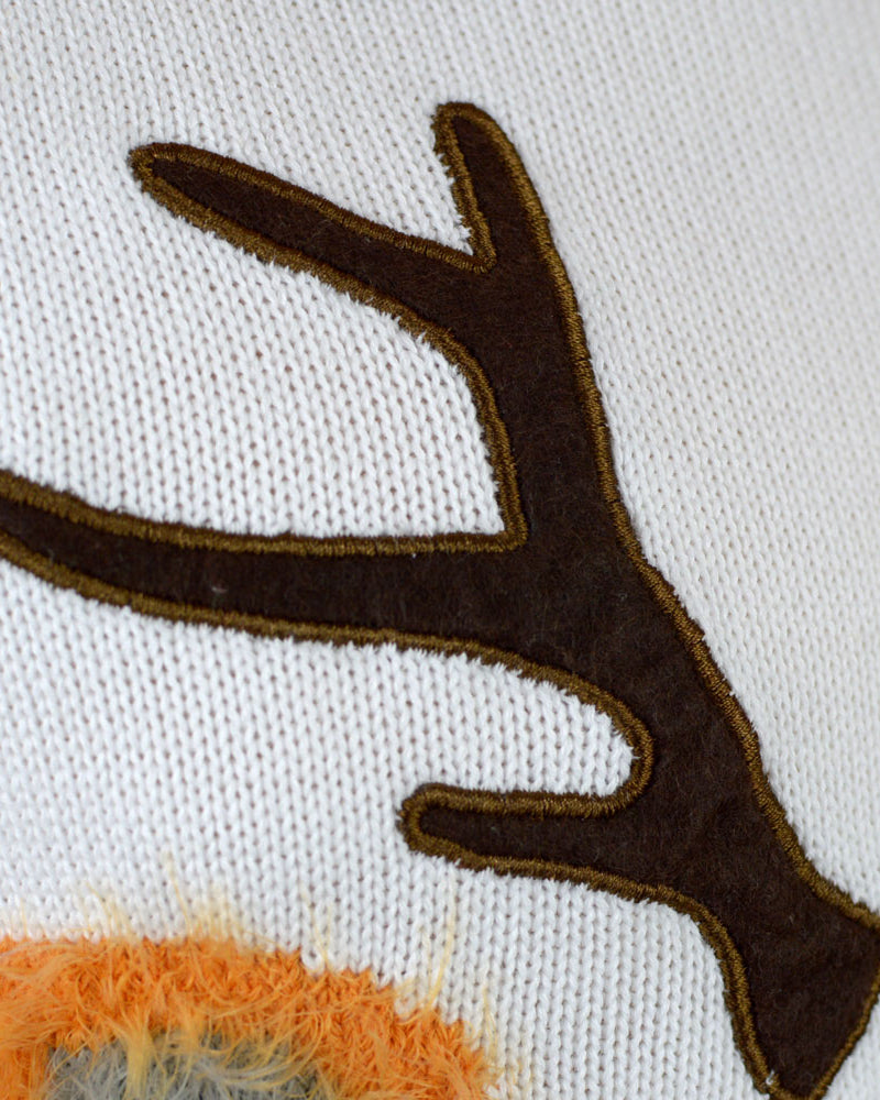 White 3D Christmas Jumper with Hairy Reindeer Detail Eyes