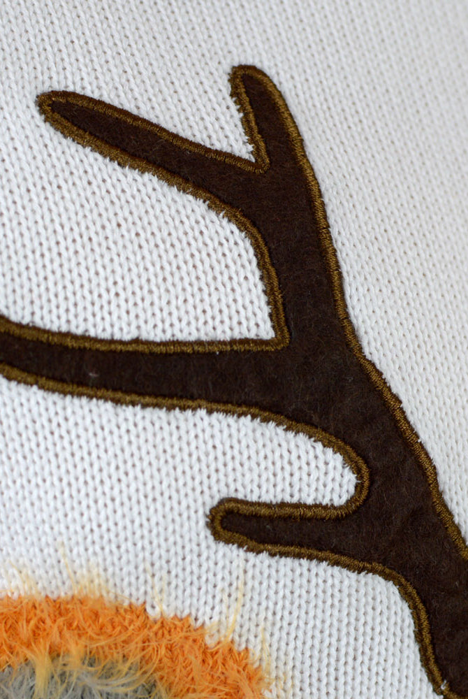 White 3D Christmas Jumper with Hairy Reindeer Detail Eyes
