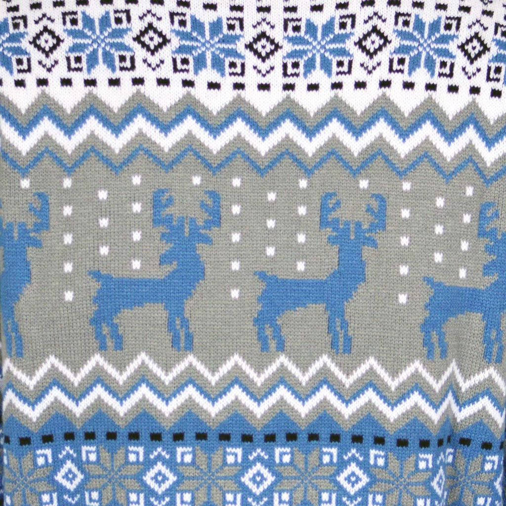 Classy White, Grey and Blue Christmas Jumper with Reindeers Détail