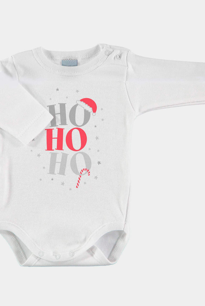 White long sleeve Babys Christmas Bodysuit Ho-Ho-Ho!