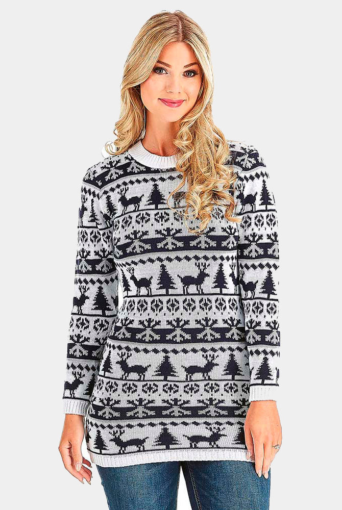 Womens Christmas Dress with Reindeers, Trees and Snow