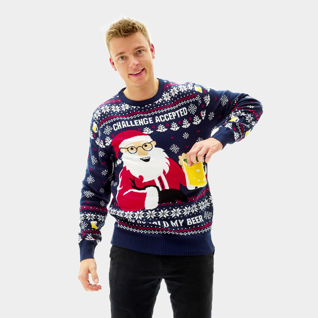 3D Men's Christmas Jumper with Beer Pocket