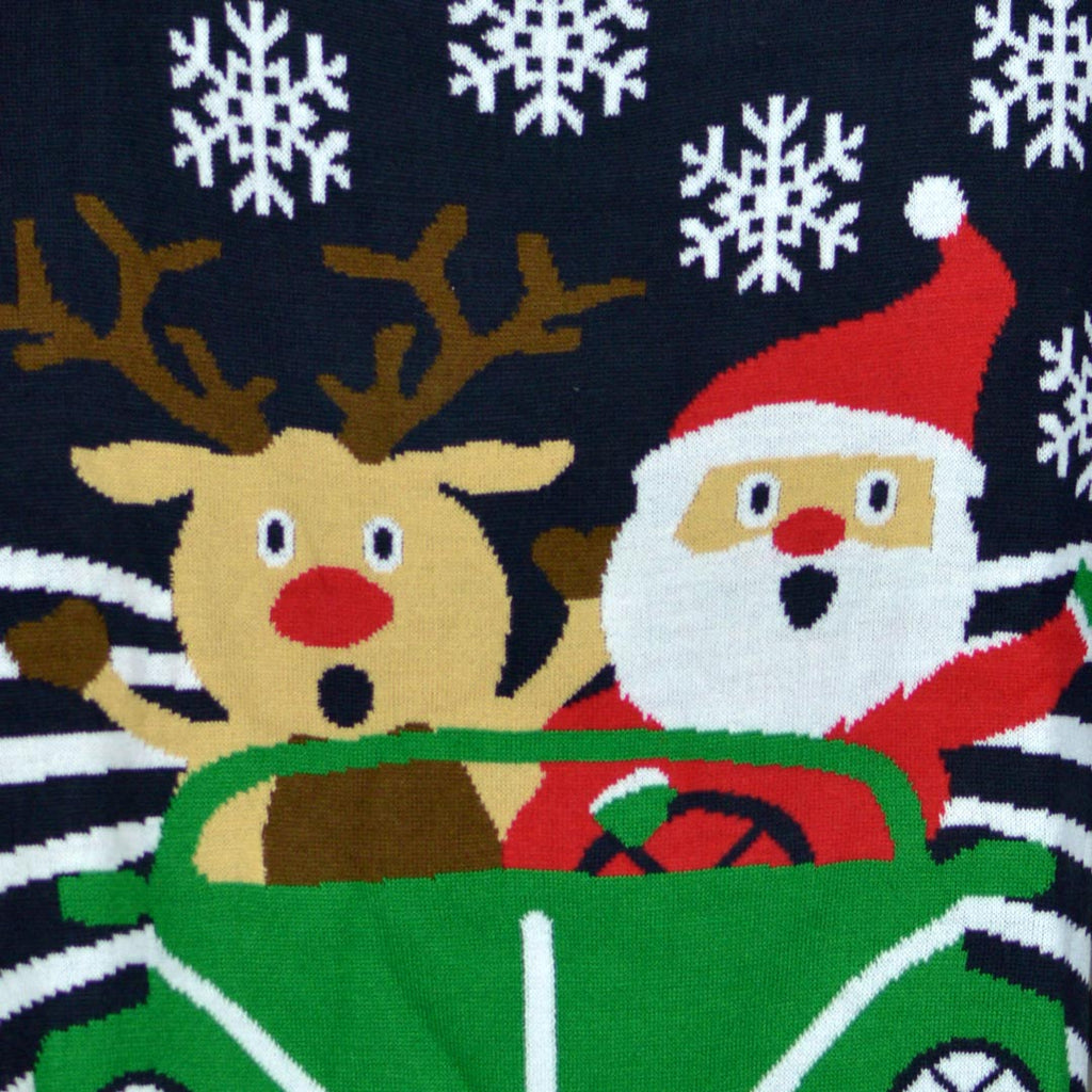Family Christmas Jumper with Santa and Reindeer Driving detail 2