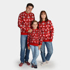Matching Family Red Christmas Jumper with Reindeer, Trees and Polar Star