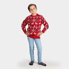 Childrens Red Christmas Jumper with Reindeer, Trees and Polar Star