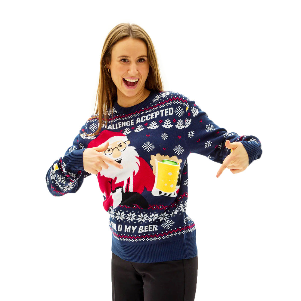 womens Christmas Jumper with Beer Pocket 3D