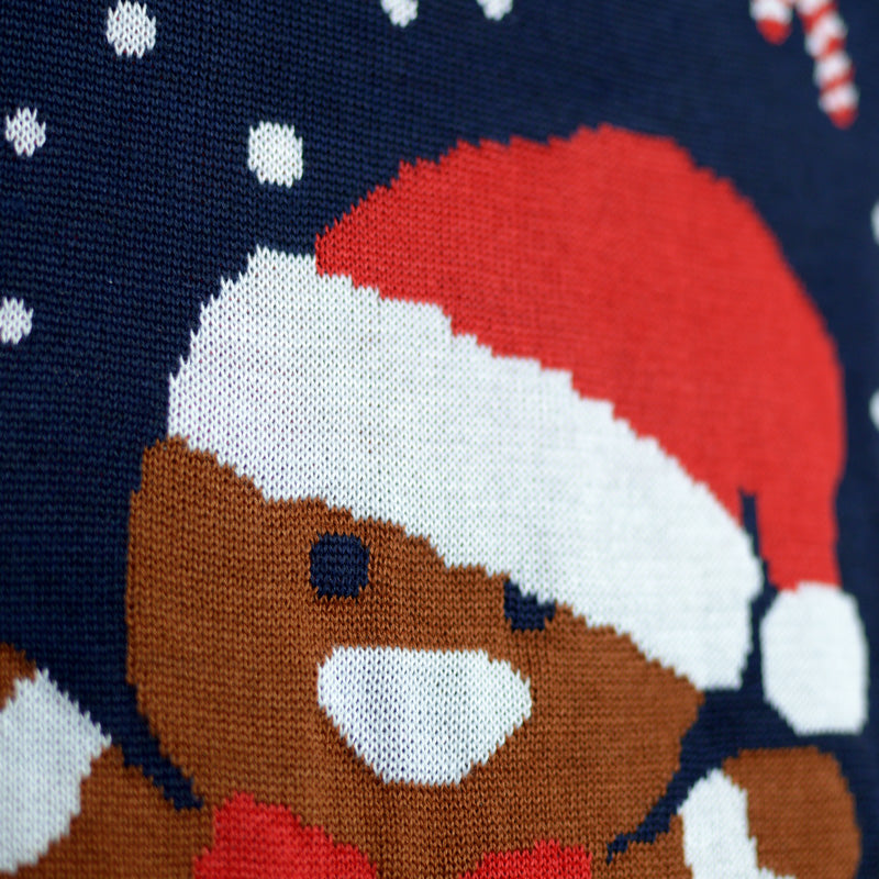 Gingerbread Blue Boys and Girls Christmas Jumper detail