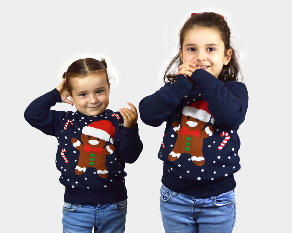 Gingerbread Blue Girls Christmas Jumper