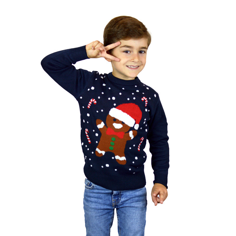 Gingerbread Blue Boys and Girls Christmas Jumper