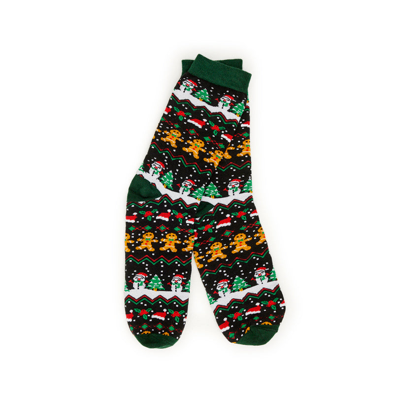Green Unisex Christmas Socks with Gingerbread