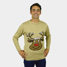 Beige Couple's Christmas Jumper with Smiling Reindeer mens