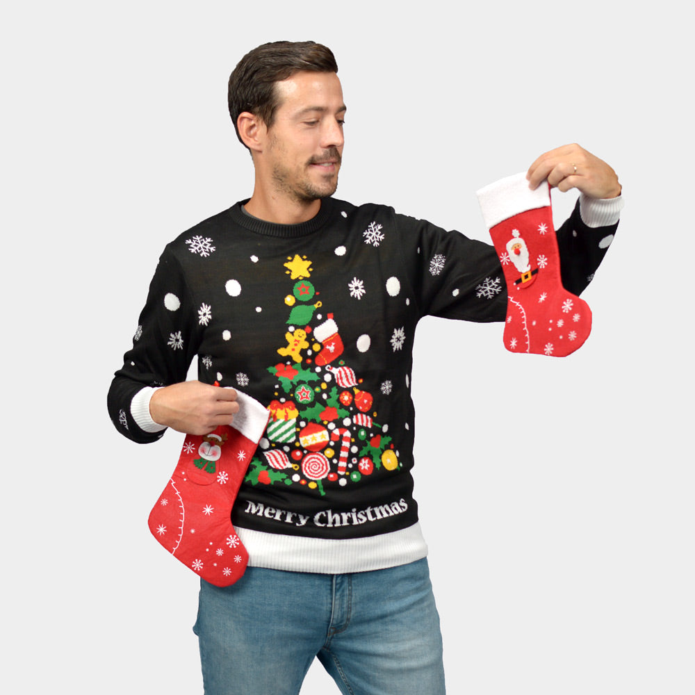 Merry Christmas Mens Black Christmas Jumper 