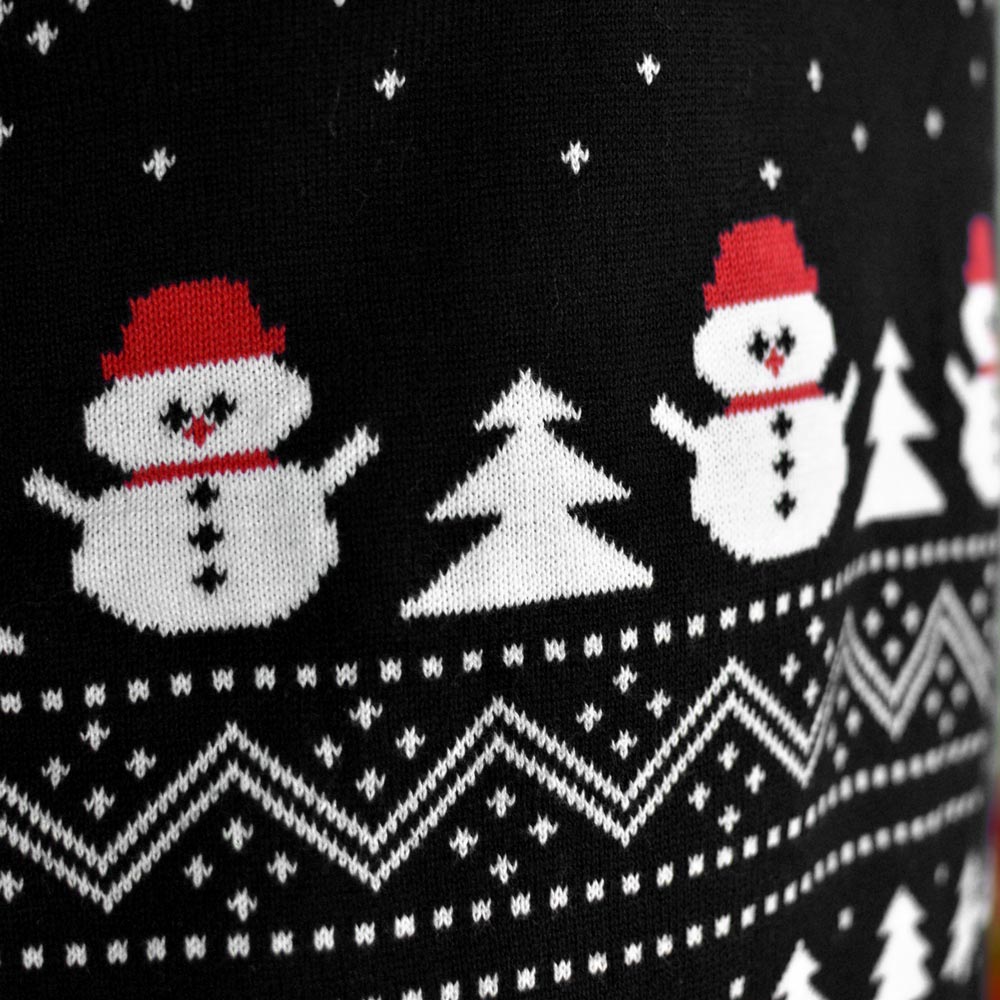 Black Christmas Jumper with Trees, Snowmen and Santa