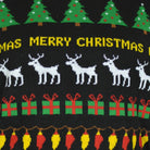 Black Couple's Christmas Jumper with Trees, Reindeers and Gifts detail