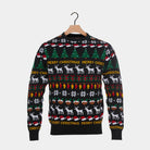 Black Couple's Christmas Jumper with Trees, Reindeers and Gifts 