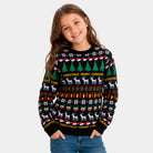 Black Christmas Childrens Jumper with Trees, Reindeer and Gifts
