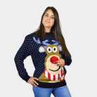 Blue 3D Couple's Christmas Jumper Reindeer with Red Nosed womens