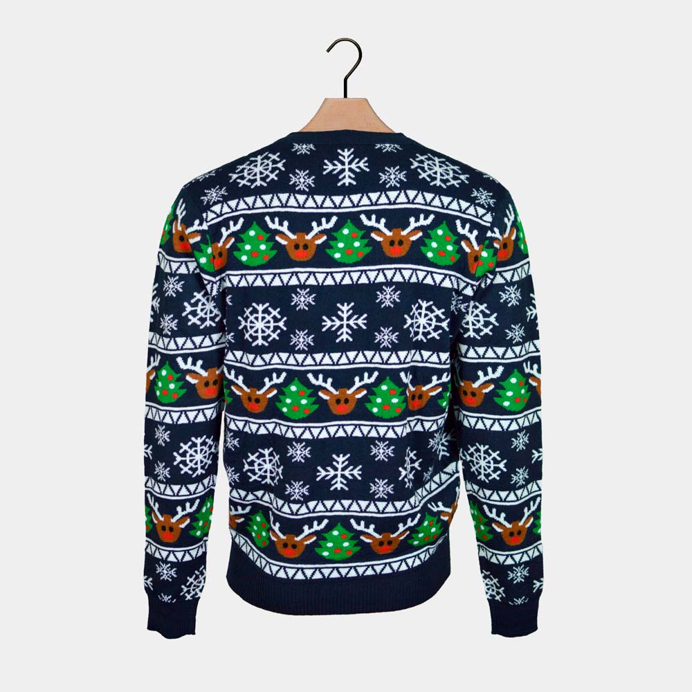 Reindeers and Trees Blue Men's Cardigan Christmas Jumper