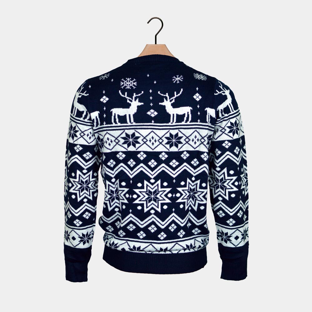 Nordic Stars Blue Couple's Christmas Jumper with Reindeers 