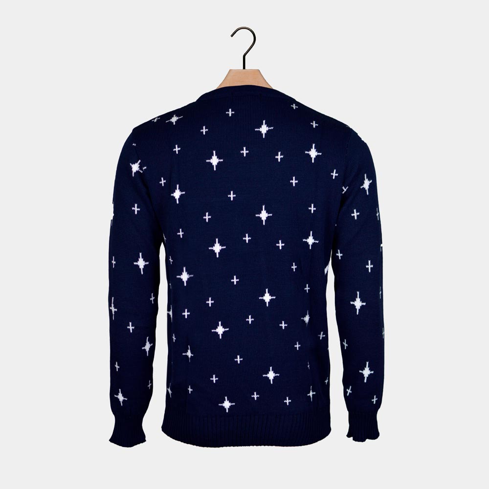 Reindeers, Christmas Tree and Star Blue Men's Christmas Jumper