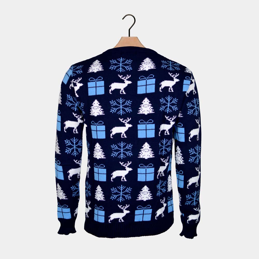 Reindeers, Gifts and Trees Blue Couple's Christmas Jumper 