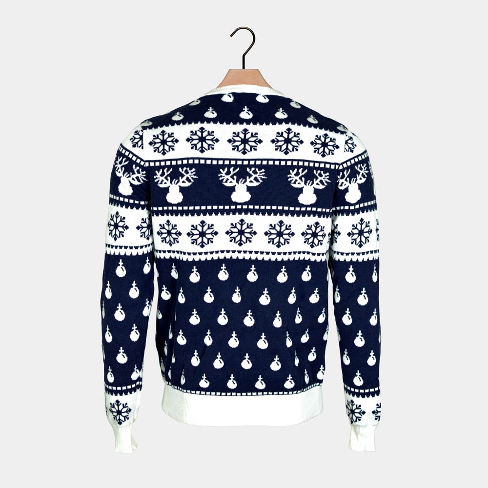 Reindeers and Snow Blue Couple's Christmas Jumper 