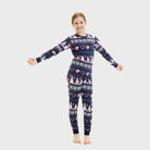 Blue Christmas Pyjama Girls Children with Snowmen and Hearts
