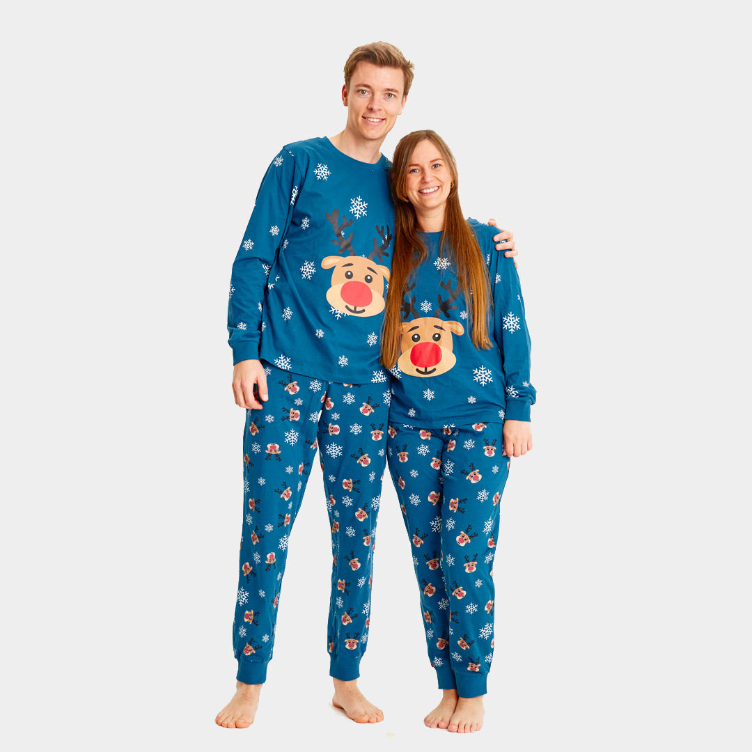 Blue Christmas Pyjama for Women and Men with Rudolph the Reindeer