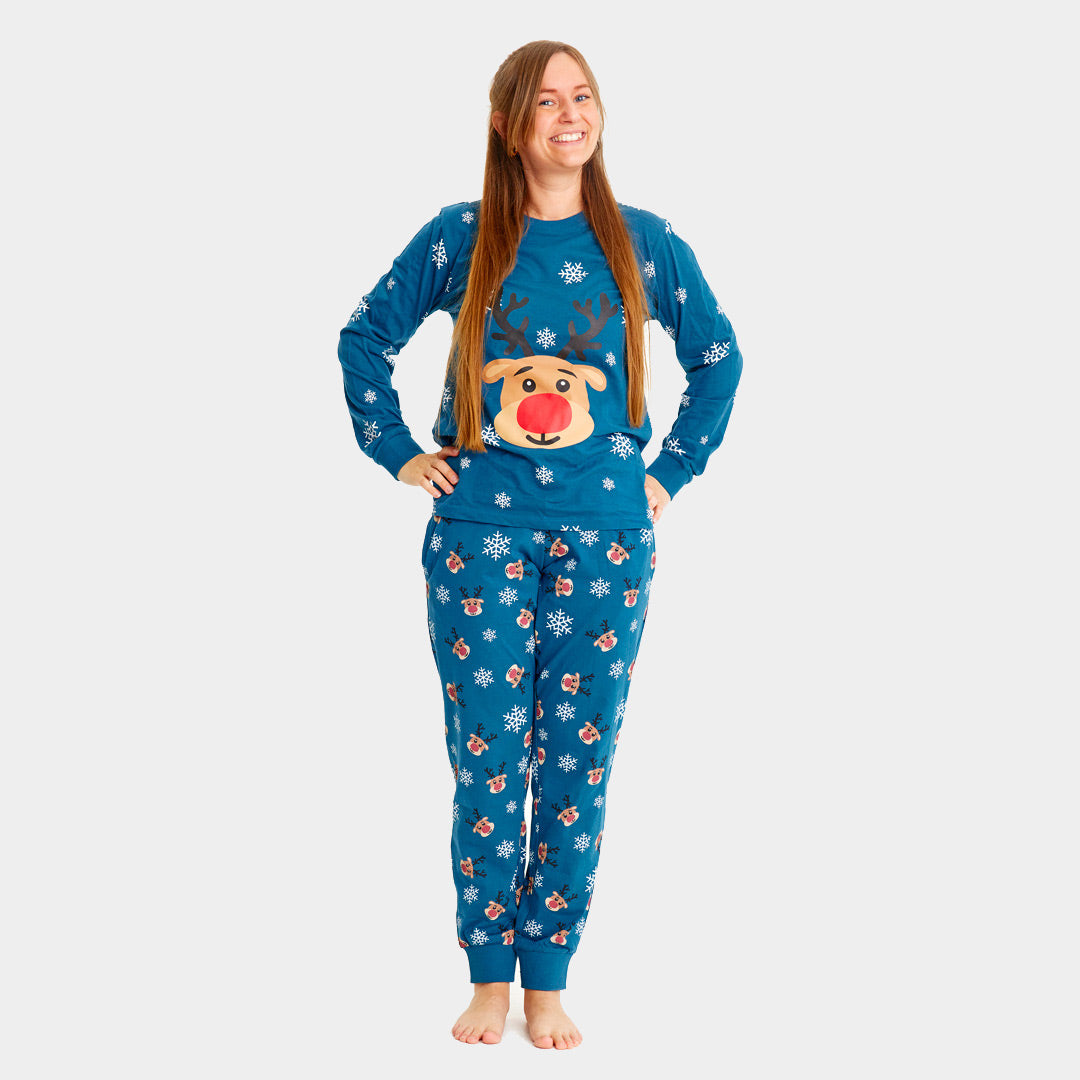 Blue Christmas Pyjama for Women with Rudolph the Reindeer 