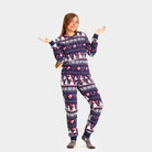 Blue Christmas Pyjama for Women with Snowmen and Hearts