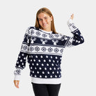 Blue Couple's Christmas Jumper with Reindeers and Snow womens