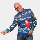 Mens Blue Couple's Christmas Jumper with Santa playing Padel